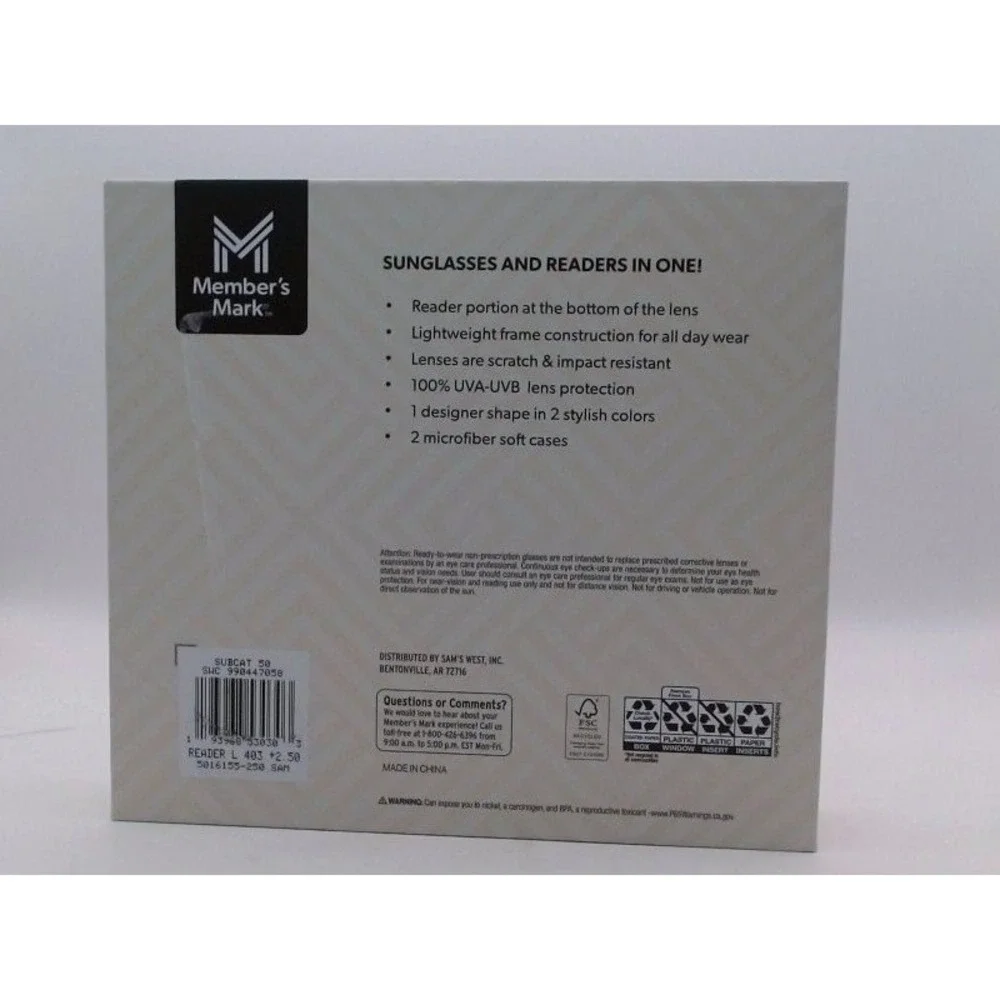 Members Mark - Reading Sunglasses +2.50, 2 Pairs & 2 Cases, BRAND NEW IN BOX